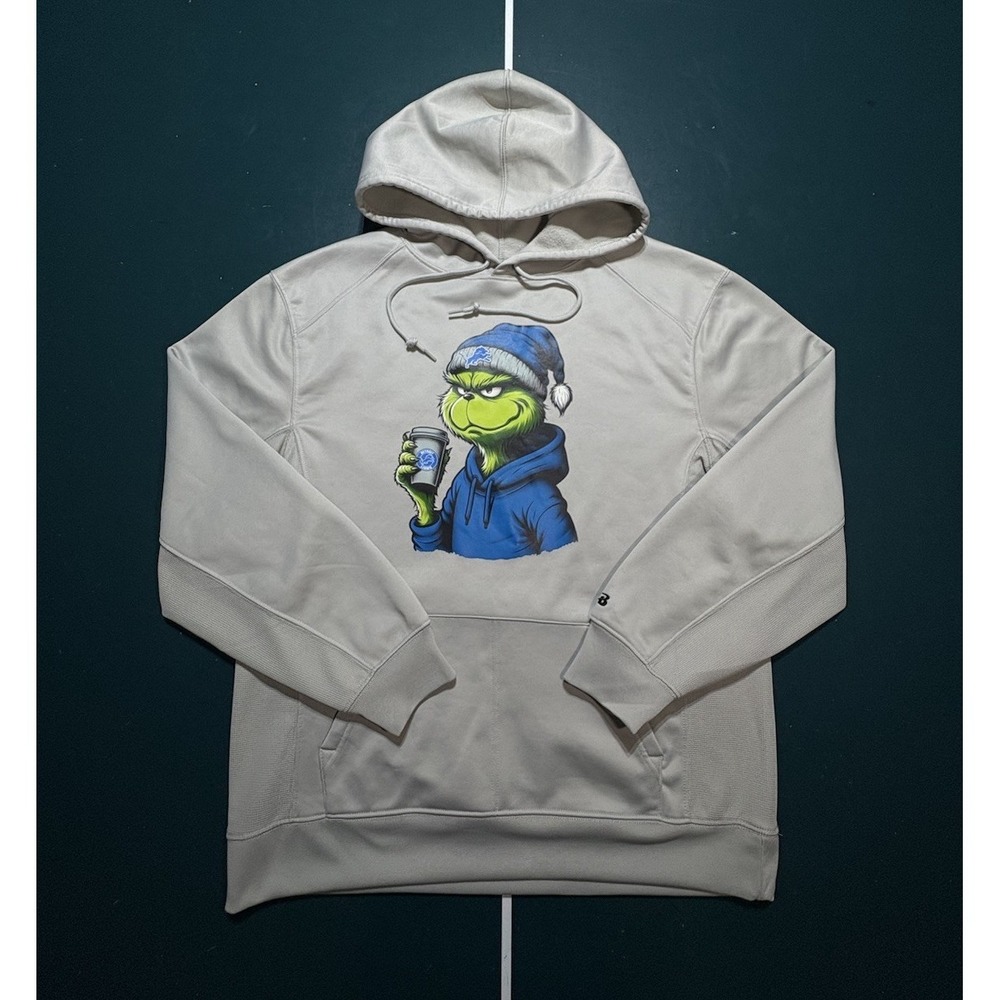 Detroit Lions Grinch Football Hoodie Sweatshirt Men's Medium Gray‎ Pullover NFL